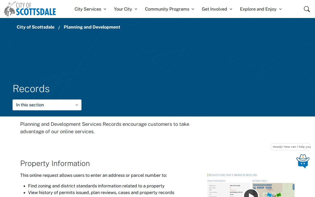 Scottsdale street directory planning and development records access
