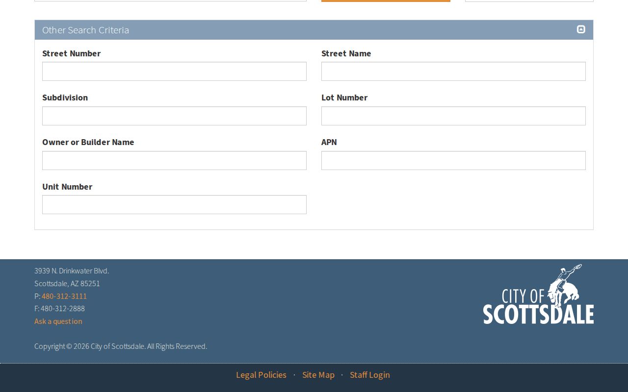 Scottsdale street directory building permit search fields