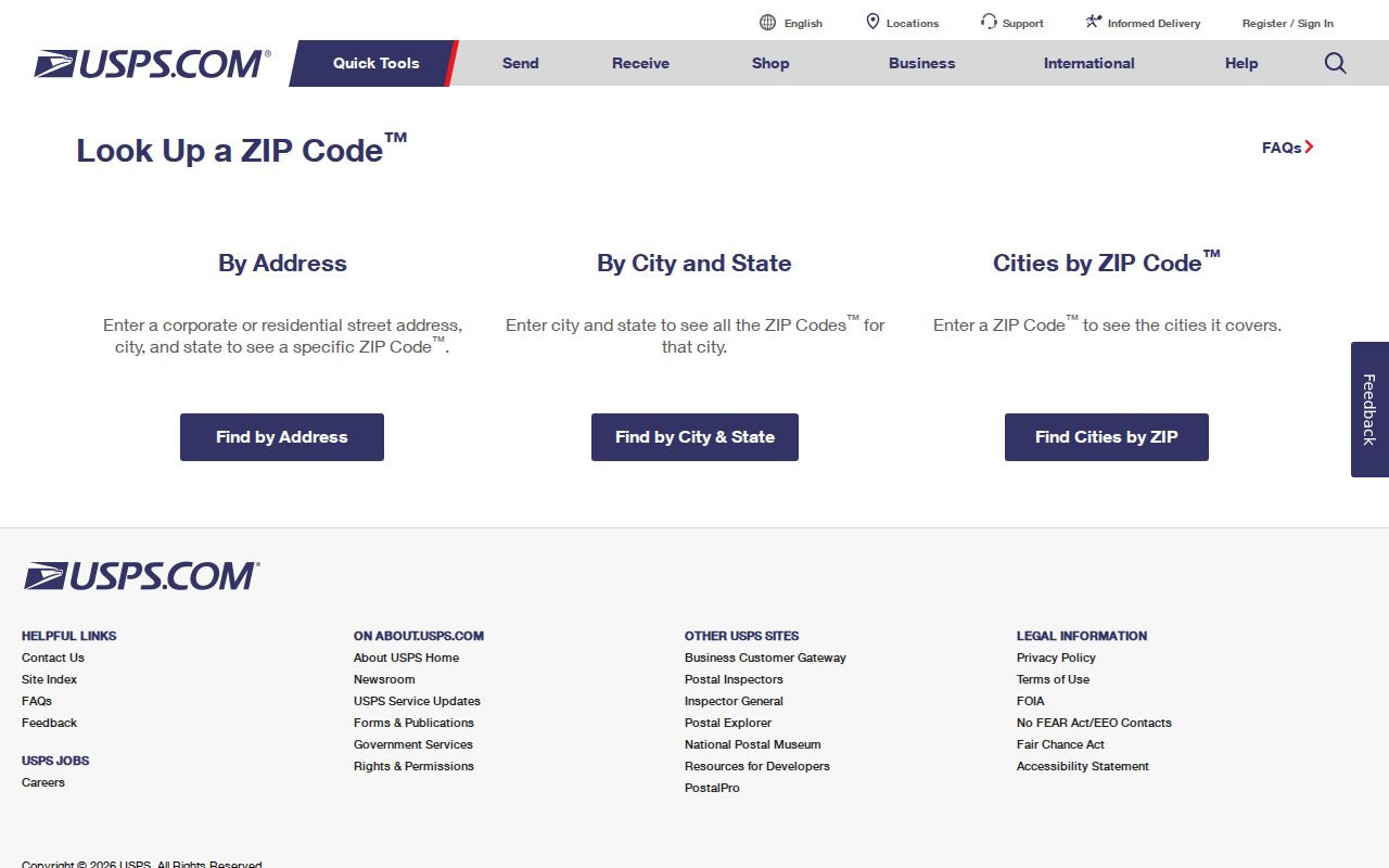 Scottsdale ZIP code directory USPS address lookup screen